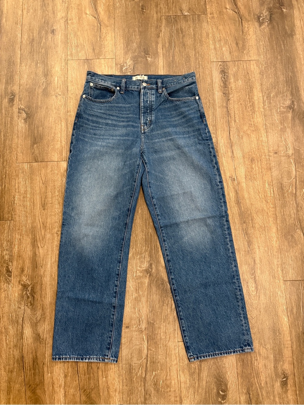 Madewell Woman’s Low-Slung Straight Jeans in Medium Blue Wash